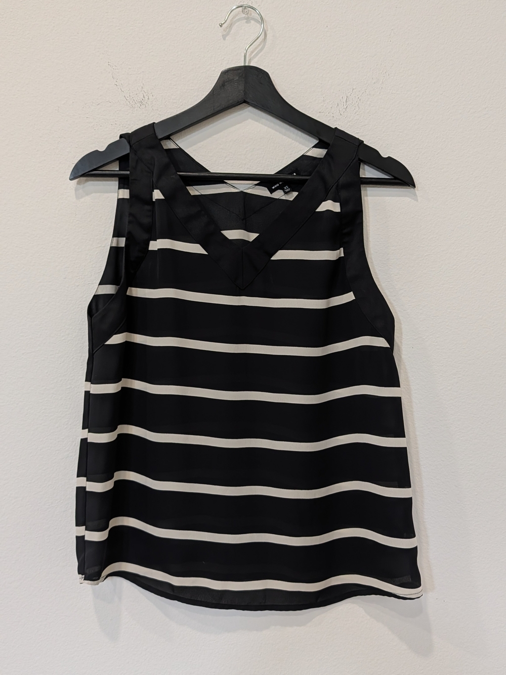 Striped Black and White Sleeveless V-Neck Top
